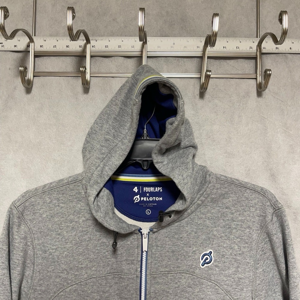 Peloton Fourlaps Jacket Men L Gray Full Zip Hoodie Sweatshirt Logo RE UP Active
